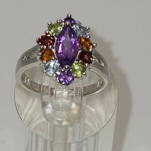 .925 Sterling Silver Amethyst, Garnet, Peridot, Topaz, Citrine Ring. Size 8 $625
